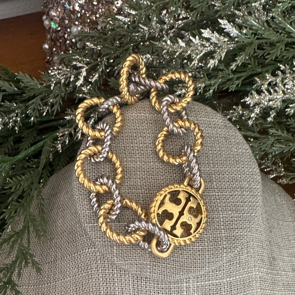 Tory Burch Textured Rope Gold Silver Mixed Metal bracelet$149 NWT
